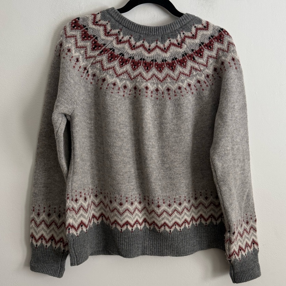 WoolOvers 100% Lambswool Fair Isle
Cardigan Grey Burgundy Size M - Picture 5 of 6